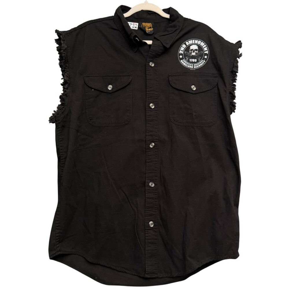 Milwaukee Leather Performance Apparel Frayed Sleeveless Button Down Shirt XL